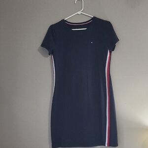 Tommy Hilfiger Navy Mini Dress with Red & White Side Stripes